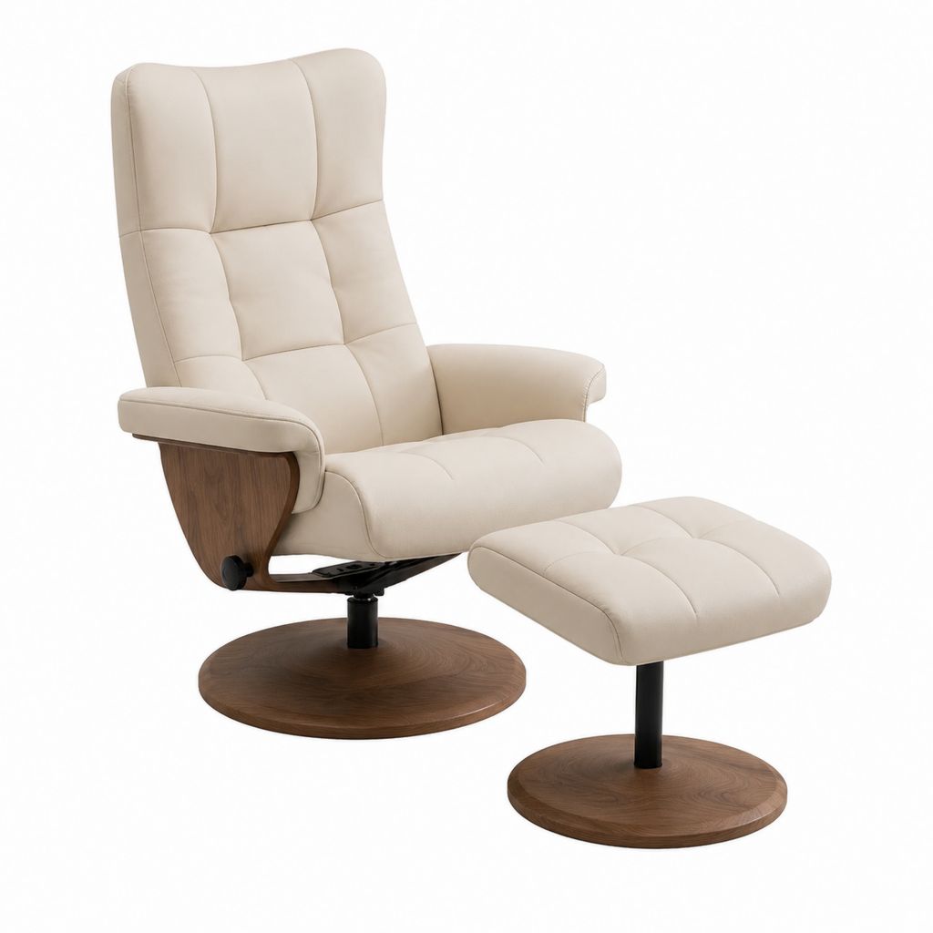 Relaxsessel mit Hocker Creme PU-Leder Drehfunktion 77 x 85 x 110 cm