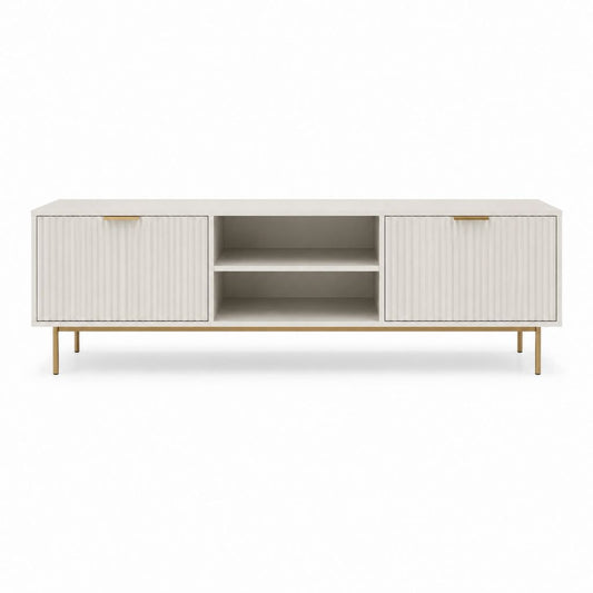 TV-Lowboard mit 2 Türen und 2 offenen Fächern Weiß Gold aus Spanplatte 160 x 40 x 60 cm