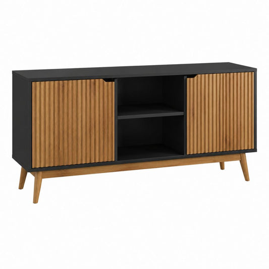 TV-Lowboard Schwarz Eiche MDF Rechteckig 140 x 40 x 60 cm