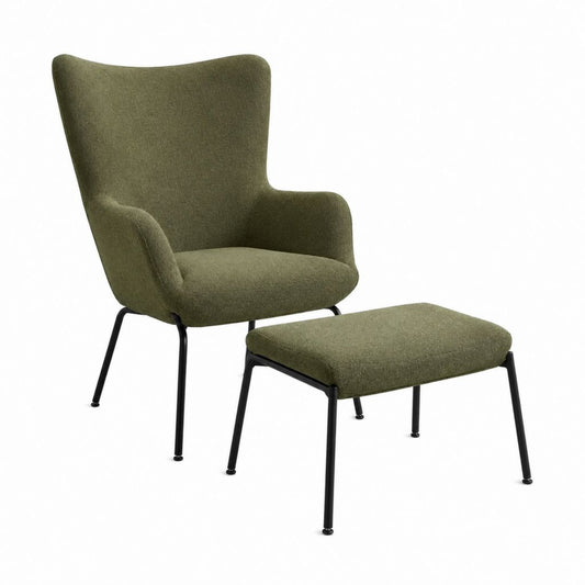 Ohrensessel Set mit Fußhocker Olivgrün Polyester Stahlgestell 75 x 82 x 103 cm