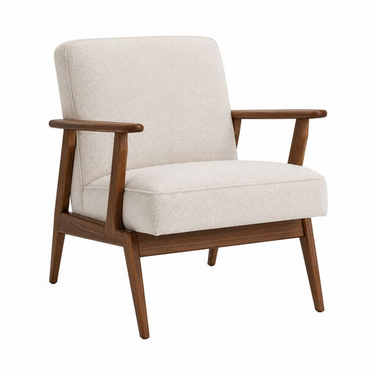 Sessel mit Armlehnen Cremebeige Polyesterbezug Walnuss-Massivholzgestell 68 x 75 x 85 cm
