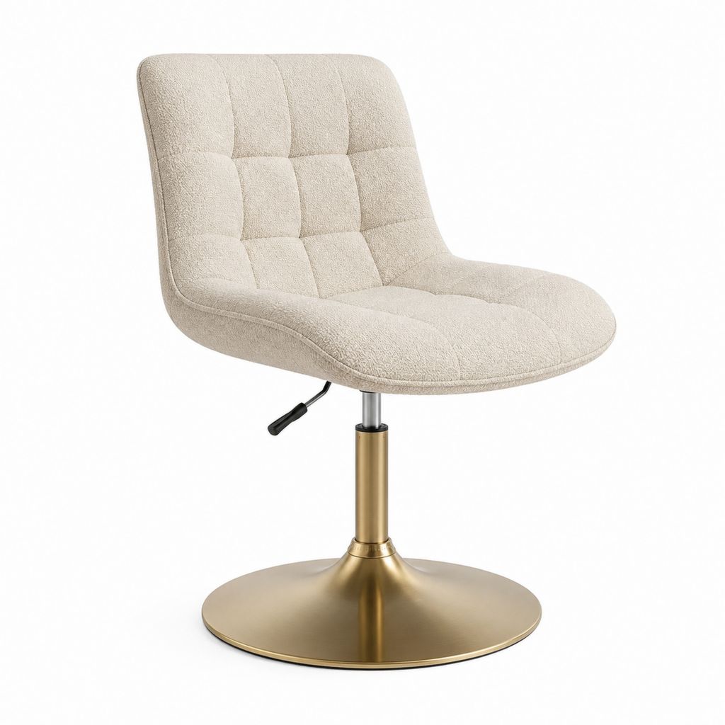 Drehbarer Polstersessel Beige mit Polyester Bouclé Bezug und Stahlfuß 62 x 63 x 85-97 cm