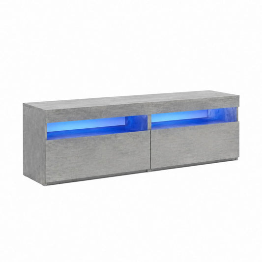 TV-Lowboard Betonoptik Grau aus melaminbeschichteter Spanplatte rechteckig 160 x 40 x 45 cm mit blauer LED-Beleuchtung