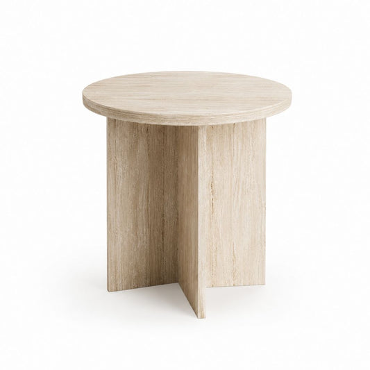 Runder Couchtisch Beige aus Travertin 60 cm Durchmesser 45 cm Höhe