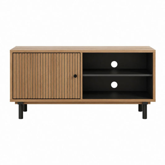 TV Lowboard Eichefarben MDF rechteckig mit Lamellentür und Kabeldurchführungen 120 x 40 x 60 cm