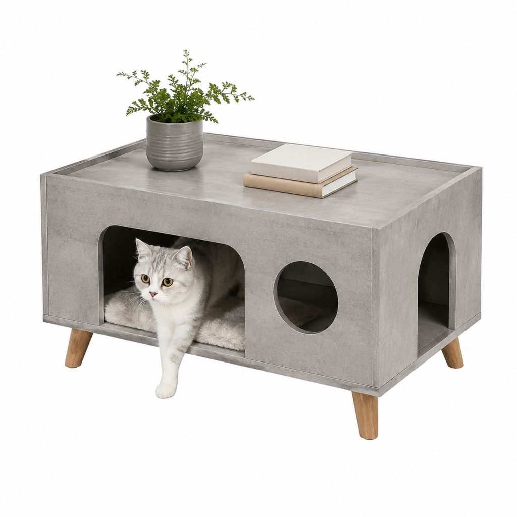 Couchtisch Katzenhaus Grau MDF Rechteckig 80 x 50 x 45 cm