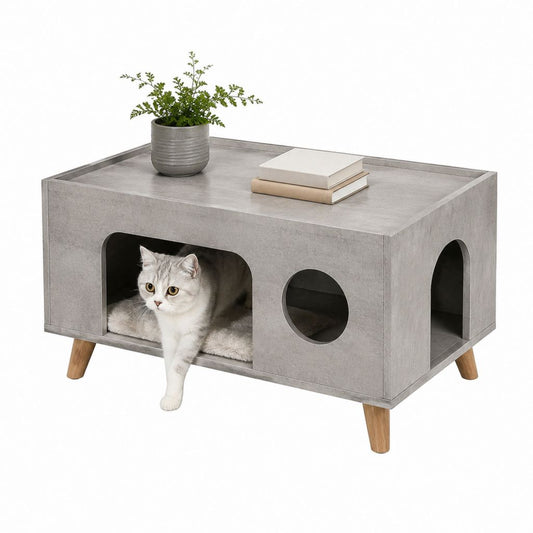 Couchtisch Katzenhaus Grau MDF Rechteckig 80 x 50 x 45 cm