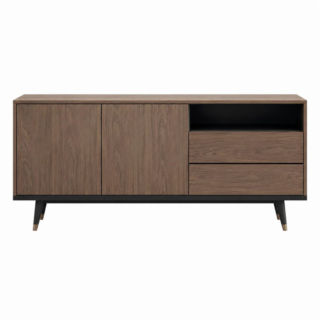 TV-Lowboard mit 2 Türen 2 Schubladen und offenem Fach Walnussbraun MDF 160 x 40 x 80 cm