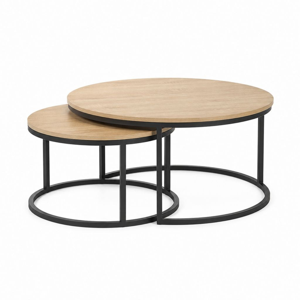 Couchtisch-Set 2-teilig Eichefarben MDF Stahl rund Ø 80 cm und Ø 60 cm