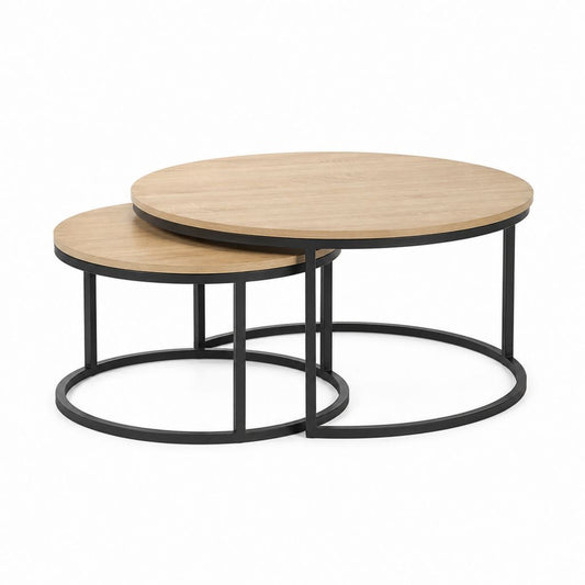 Couchtisch-Set 2-teilig Eichefarben MDF Stahl rund Ø 80 cm und Ø 60 cm