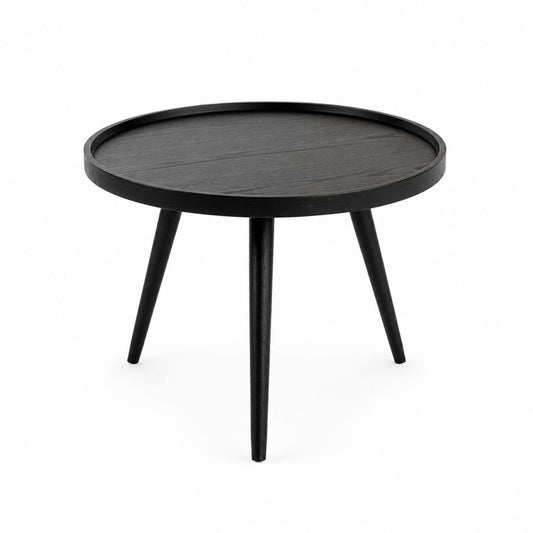 Runder Couchtisch Schwarz mit Tablettplatte aus Eichenfurnier und Massivholz Ø 60 x 45 cm