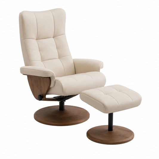 Relaxsessel mit Hocker Creme PU-Leder Drehfunktion 77 x 85 x 110 cm