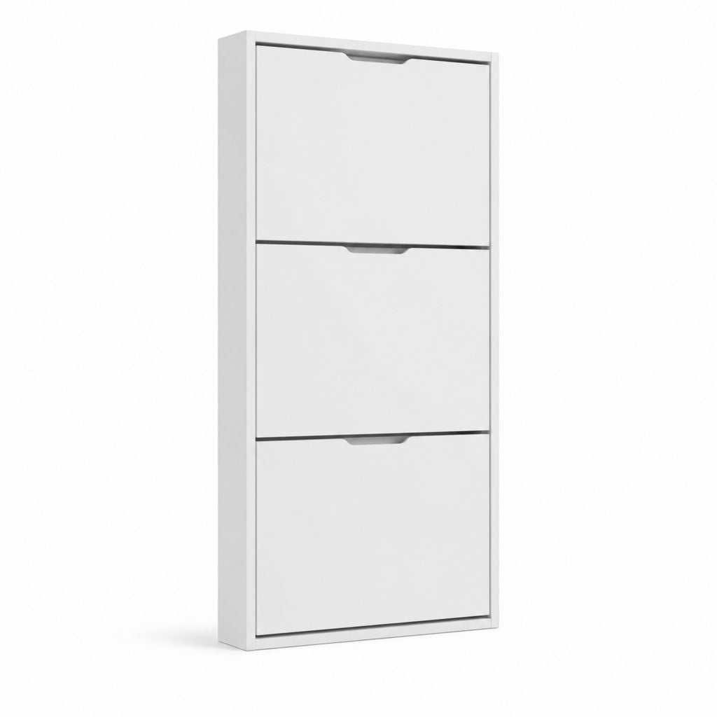 Schuhschrank Weiß aus MDF rechteckig mit 3 Klappen 60 x 24 x 120 cm
